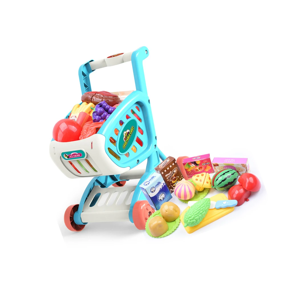 

Kids Shopping Simulation Cart Reusable Artificial Trolley Pushchair Stroller Color Random Fruit Roleplay Toy Plaything