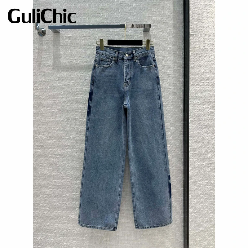 

1.12 GuliChic Letter Print Washed Fashion High Waist Straight Jeans Women