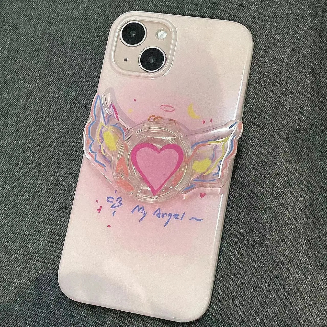 

For iphone 14promax 13 12 11 x Series creative ins style pink love wings stand rabbit stand All-inclusive fall proof phone case