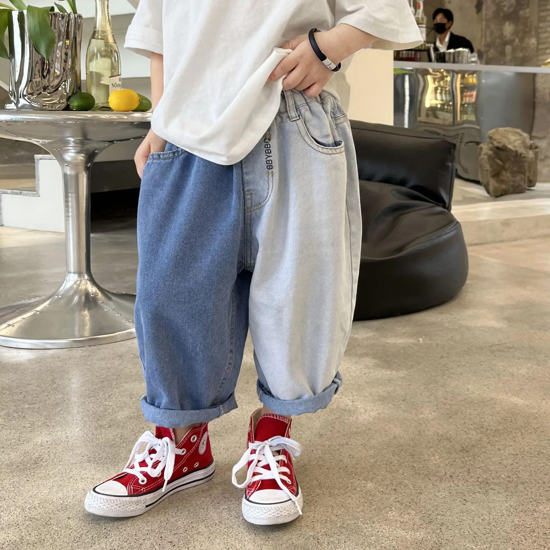 

2022 summer new children's Korean fashion denim midpants boys' foreign style casual Denim Capris children's casual pants