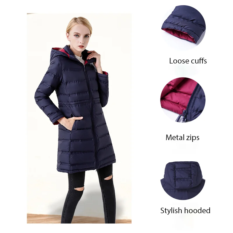 DEODAR Winter Long 90% White Goose Down Coat Casual Section Hooded Warm Puffer Jacket Women Windproof Outerwear for Qffice Lady