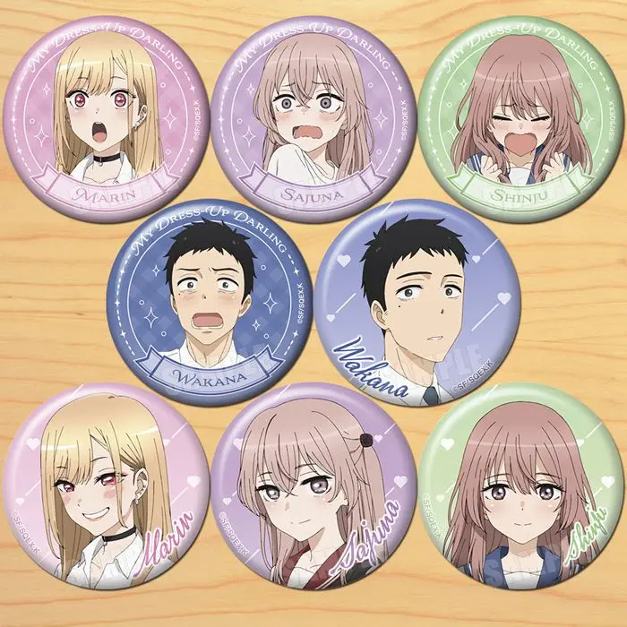 

Anime My Dress-Up Darling Marin Kitagawa Gojo Wakana 58mm Cosplay Figure Badge Round Brooch Pin Gifts Couple Collection Toy s32