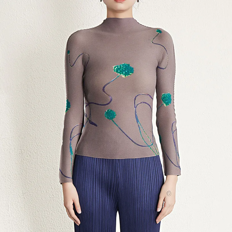 Женская футболка новинка весны 2023 эластичная плиссированная водолазка миаке с