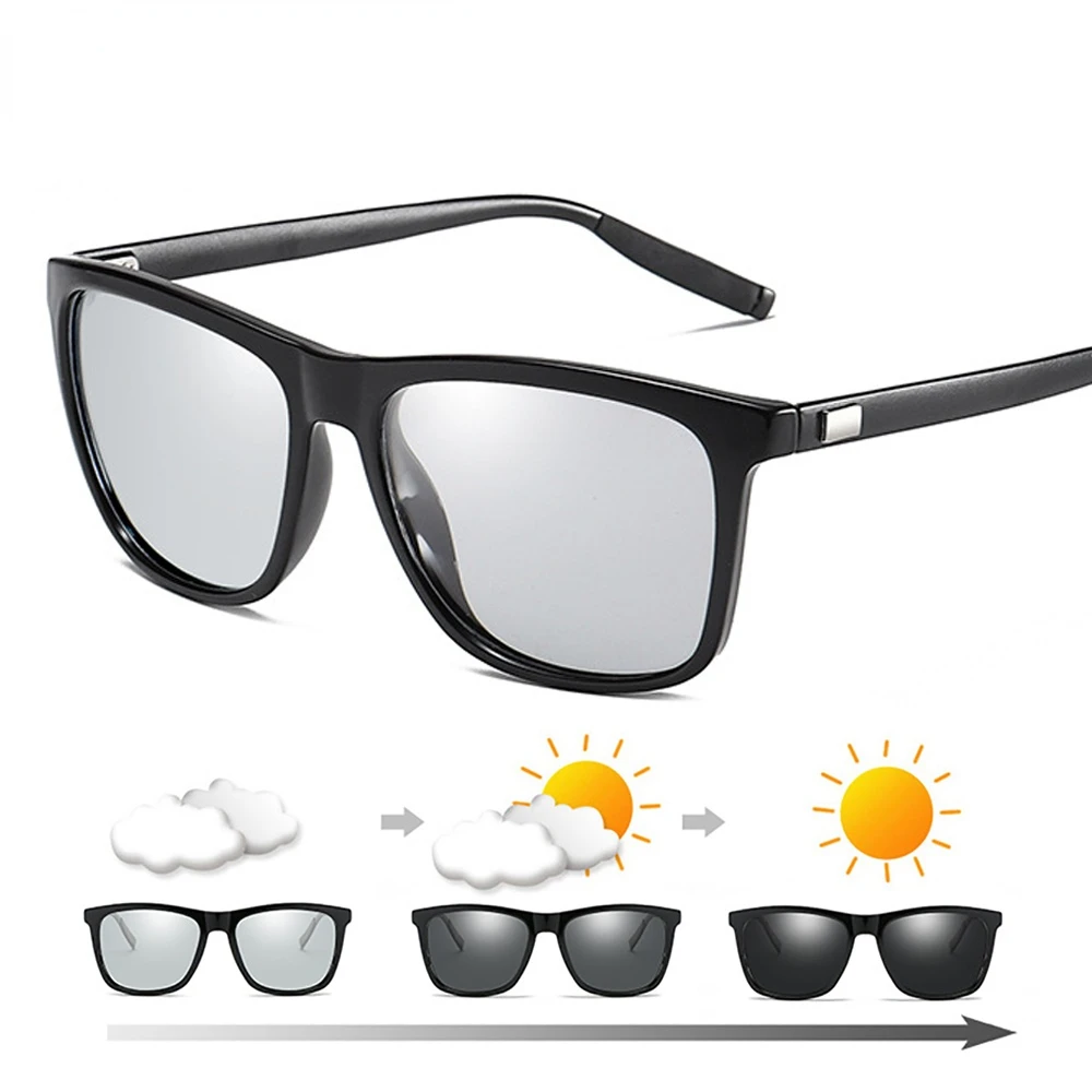 

Color Change Grey Frame Photochromic Polarized Sunglasses Men Square Classic Chameleon Glaases Transition Lens Eyewear