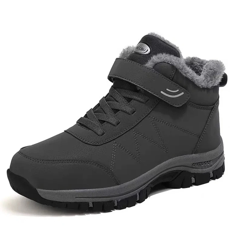 

2022 Winter Women Men Boots Plush Leather Waterproof Sneakers Climbing Hunting Shoes Unisex Lace-up Outdoor Warm Hiking Boot Man