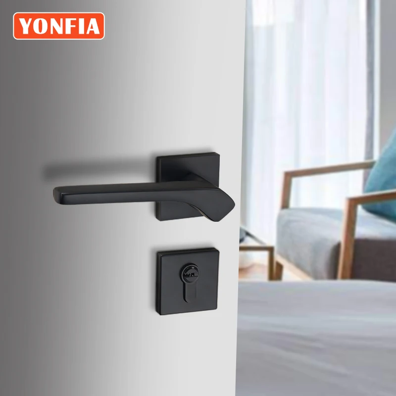 YONFIA A8186R03 Европейская Современная черная квадратная алюминиевая дверная ручка с