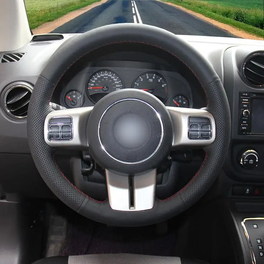 

Hand sewing Black Leather Car Steering Wheel Cover for Jeep Grand Cherokee 2011-2013 Compass Patriot 2011-2016