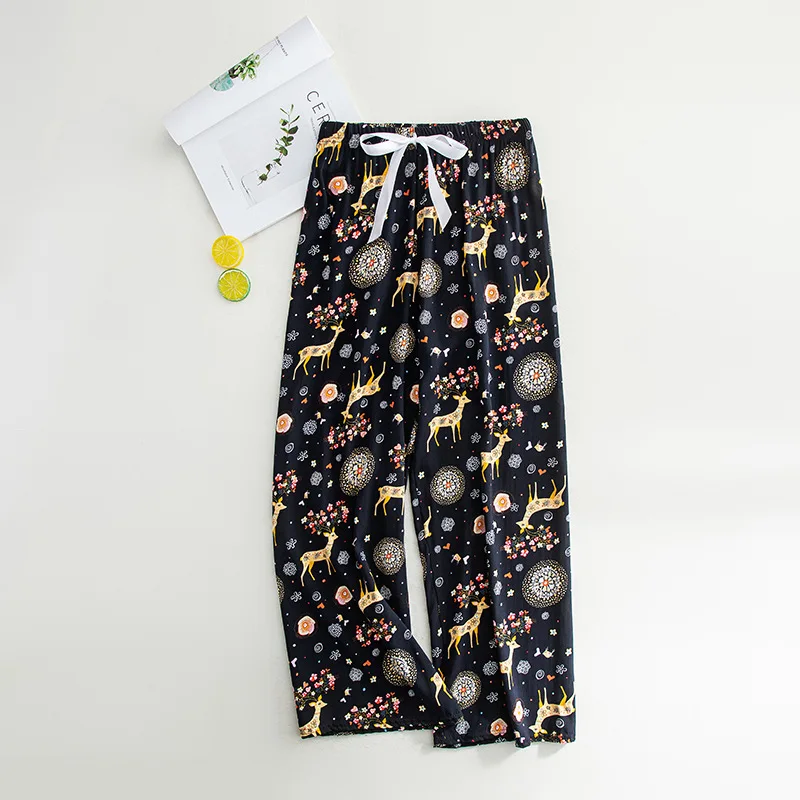 Women Spring Summer Thin Sleep Pants 2023 Home Pants Floral Printed Pajama Pants Wide Leg Loose Plus Size Calf-length Bottoms
