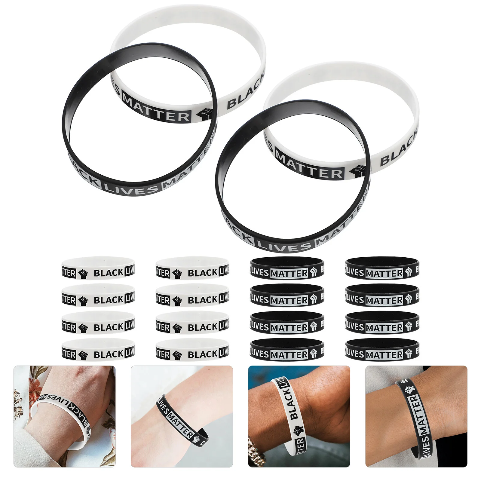 

20pcs Silicone Rubber Wristbands BLM Anti Racism BLM Movement Bracelets Awareness Support Wristband Bracelets