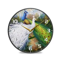 elegant peacock couple print acrylic round wall clock battery operated silent non ticking hanging watch for living room decor