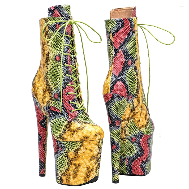 Leecabe 20CM/8Inch  Genuine Leather  Snake upper  Platform disco party High Heels Pole Dance boot