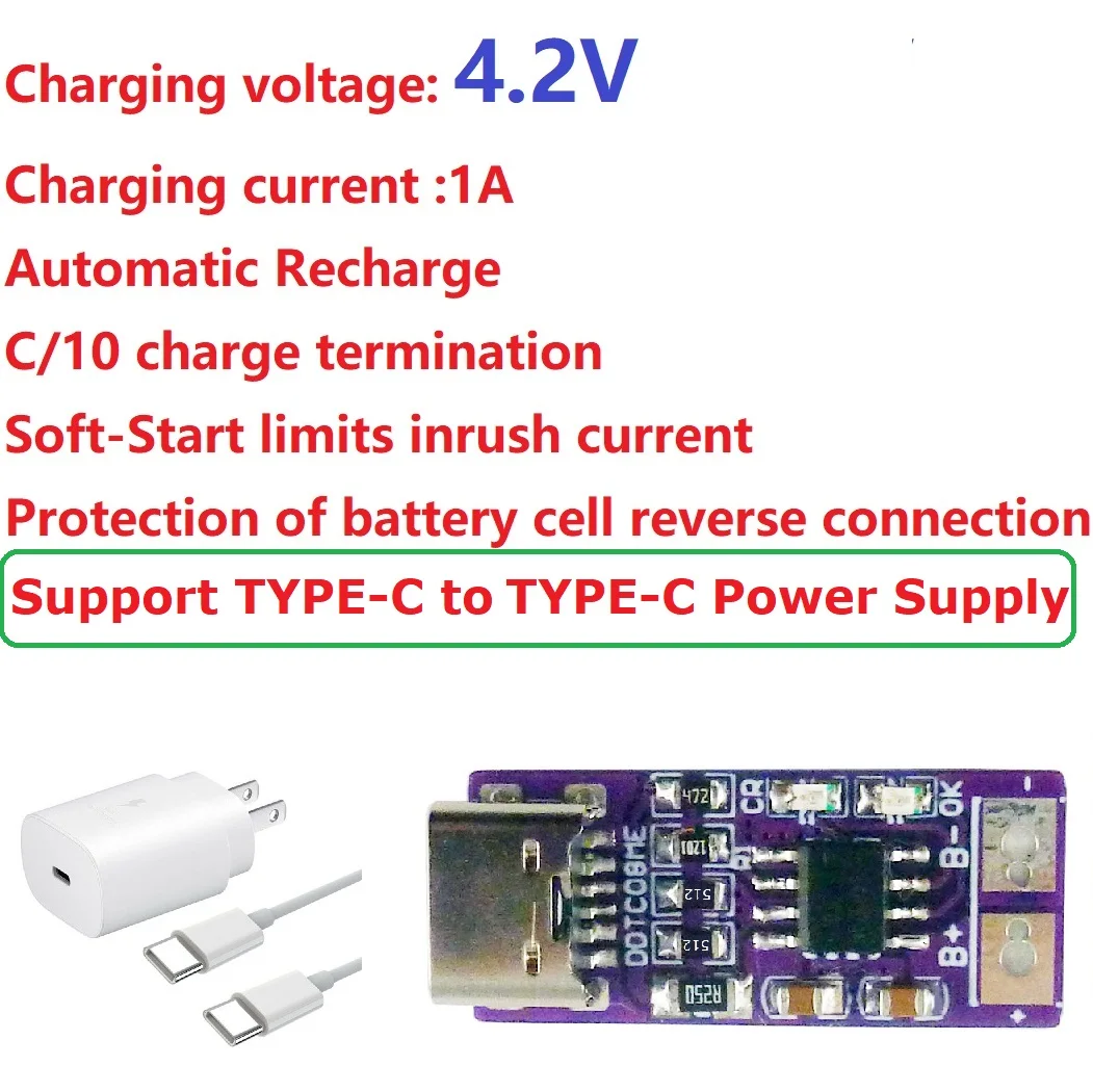 Type-C PD QC FCP USB 5 В до 4 2 литий-ионная литий-полимерная батарея 1 А зарядное устройство