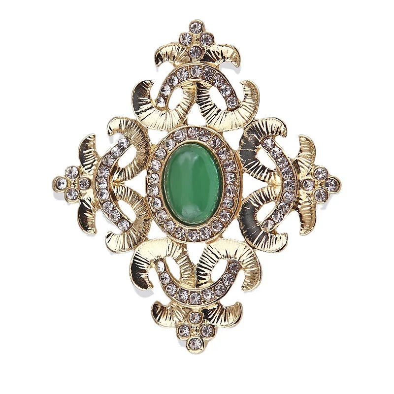 

TULX Baroque Cross Brooch Pin Metal Green Stone Rhinestone Brooches For Women Vintage Pins Clothes Scarf Clip Jewelry