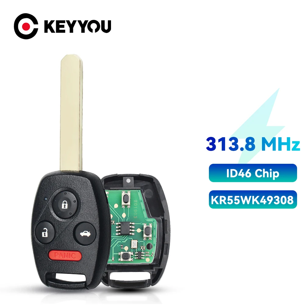 

KEYYOU 4 Buttons 313.8 Mhz KR55WK49308 Remote Key For Honda Accord Sedan Pilot Civic CRV 2008-2012 Car Key Fob ID46 Chip