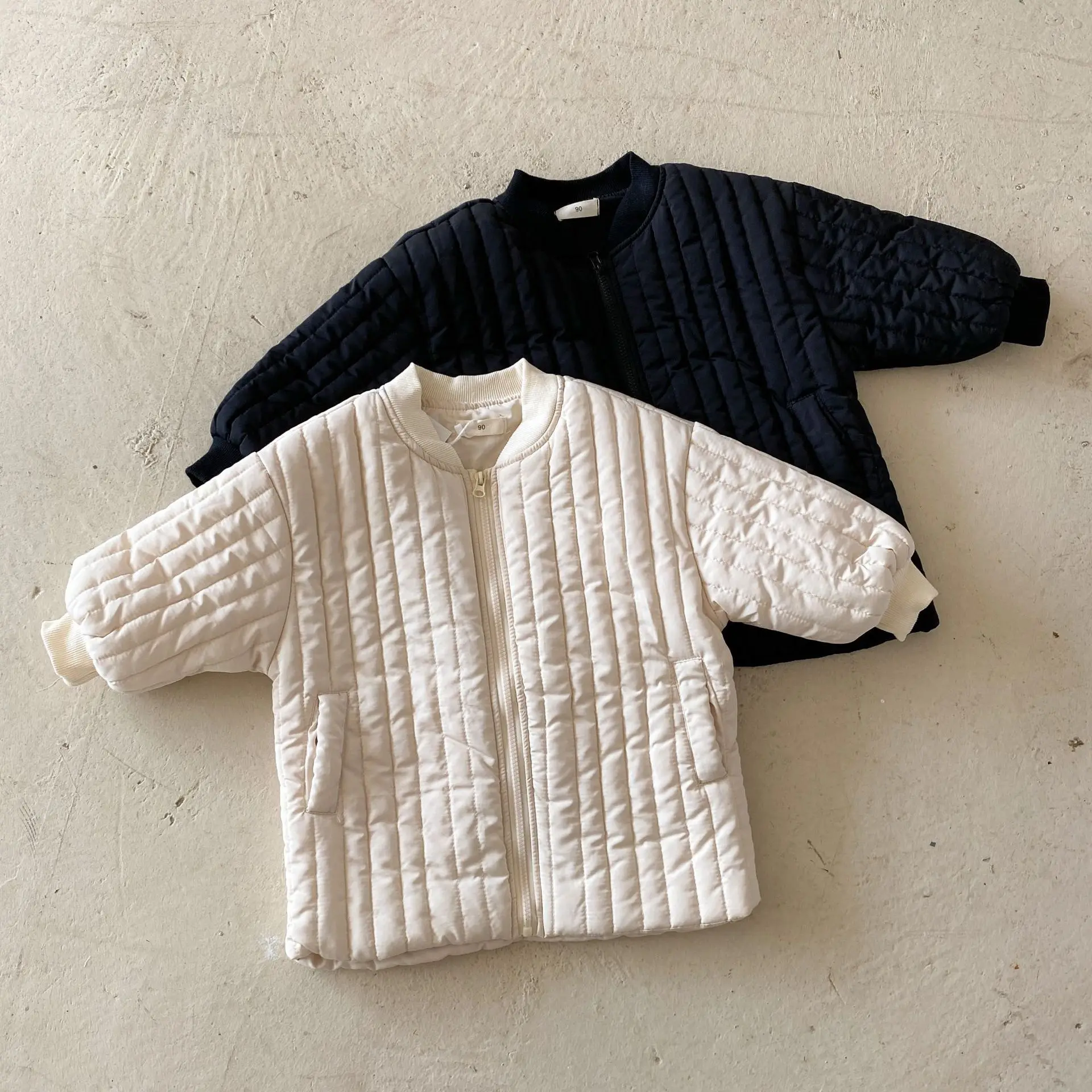 

2022 Autumn Winter New Boy Baby Thicken X-long Pit Striped Cotton Coats Kid Girl Fashion Zipper Cardigan Long Sleeve Jacket Tops