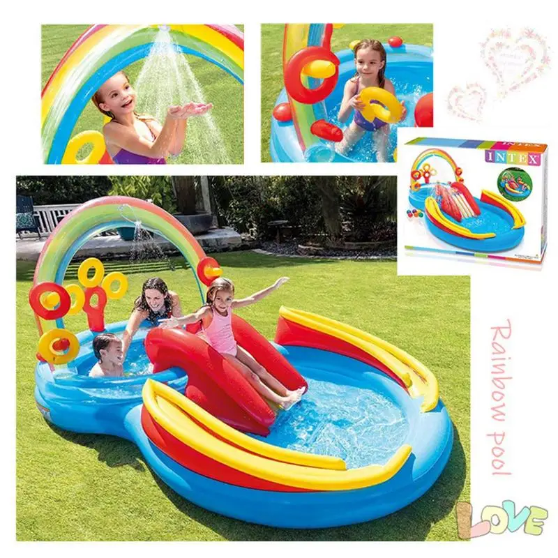 

Child Inflatable Water Slide Park Volcanic Themed Water Play Pool Large Capacity Playing Water Pool For Garden Backyard 11Types