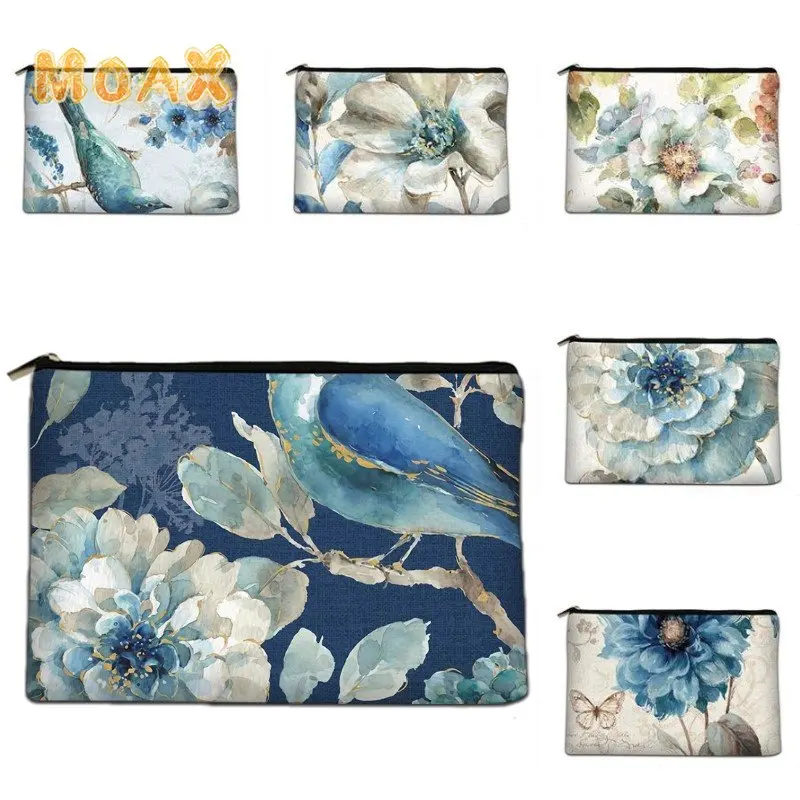 

Flower Pattern Cosmetic Bag for Women Oil Painting Makeup Pouch Travel Organizer Toiletry Bag Ladies Card Coin Purse Handbags