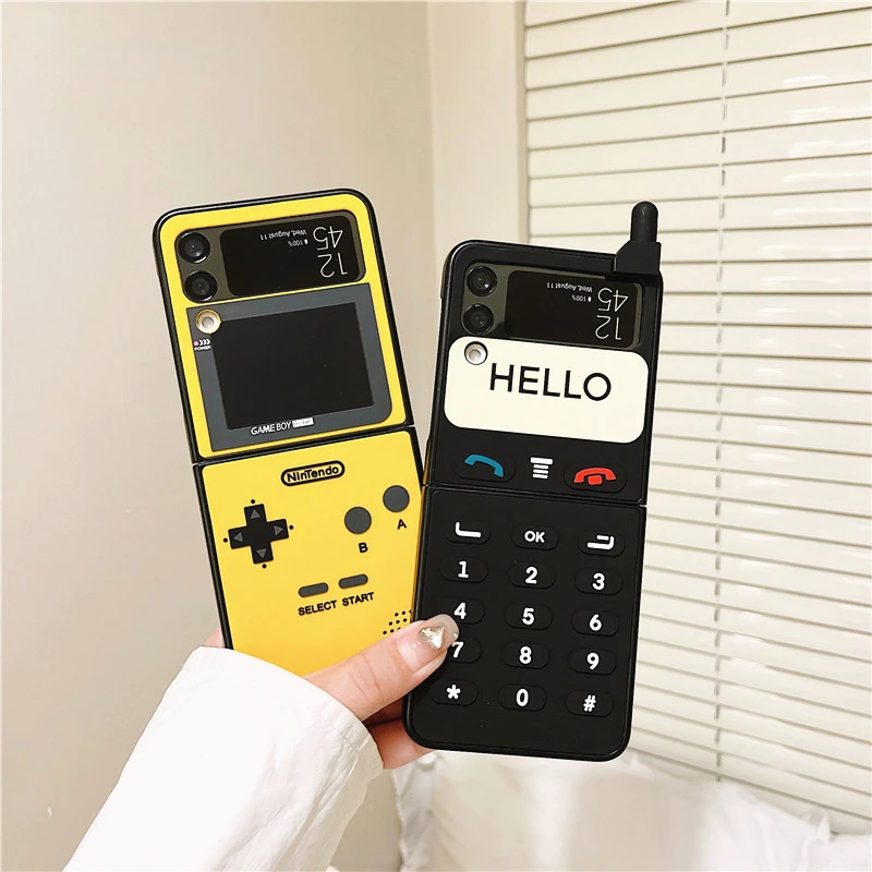 

3D Game Boy Phone Cases For Samsung Galaxy Z Flip 3 5G Luxury Hard plastic Bumper Silicone Cover Case For Samsung Z Flip 4