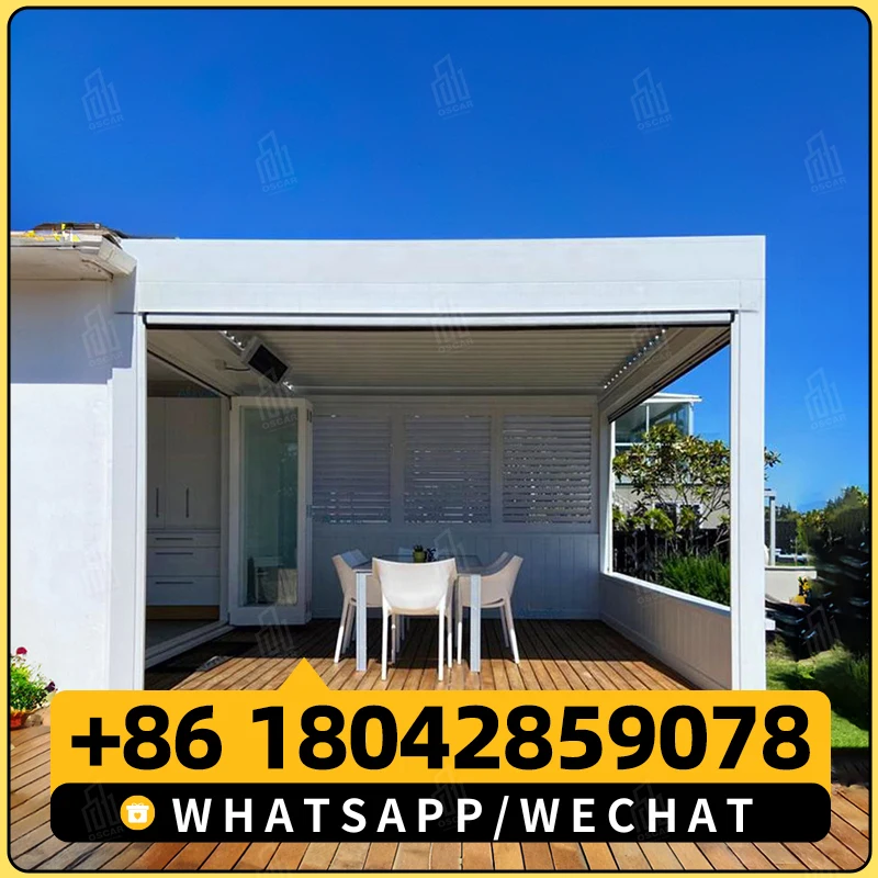 Алюминиевая беседка из жалюзи для улицы водонепроницаемая моторизованная
