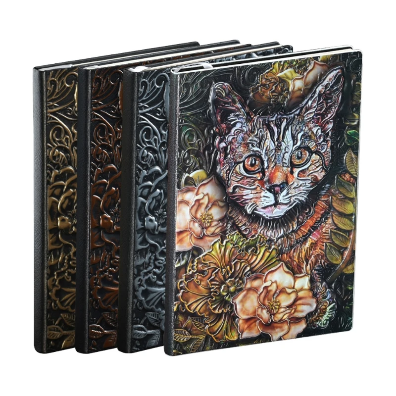 

C5AE Vintage 3D Embossed Notepad Handmade Leather Journal Writing Notebook Lined Dowling Papers for Journalist Writer Teacher