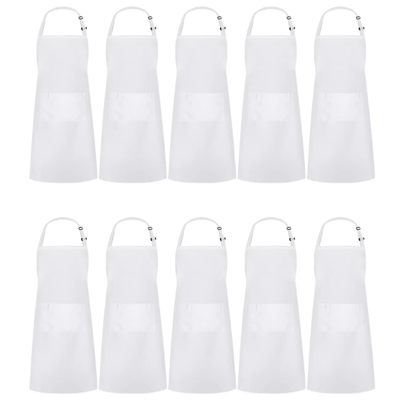 

10 Pack Adjustable Bib Apron Waterdrop Resistant with 2 Pockets Cooking Kitchen Aprons for BBQ Drawing, Women Men Chef