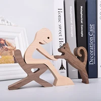 handmade wood dog decor sculptures craft creative figurine ornement decoration for bedroom home office decor