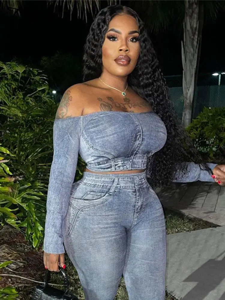 

Sexy Printed Crop Blouse And Tight Pants 2 Piece Set For Woman Fashion Long Sleeve Top Legging Suits 2023 See Through Outfits