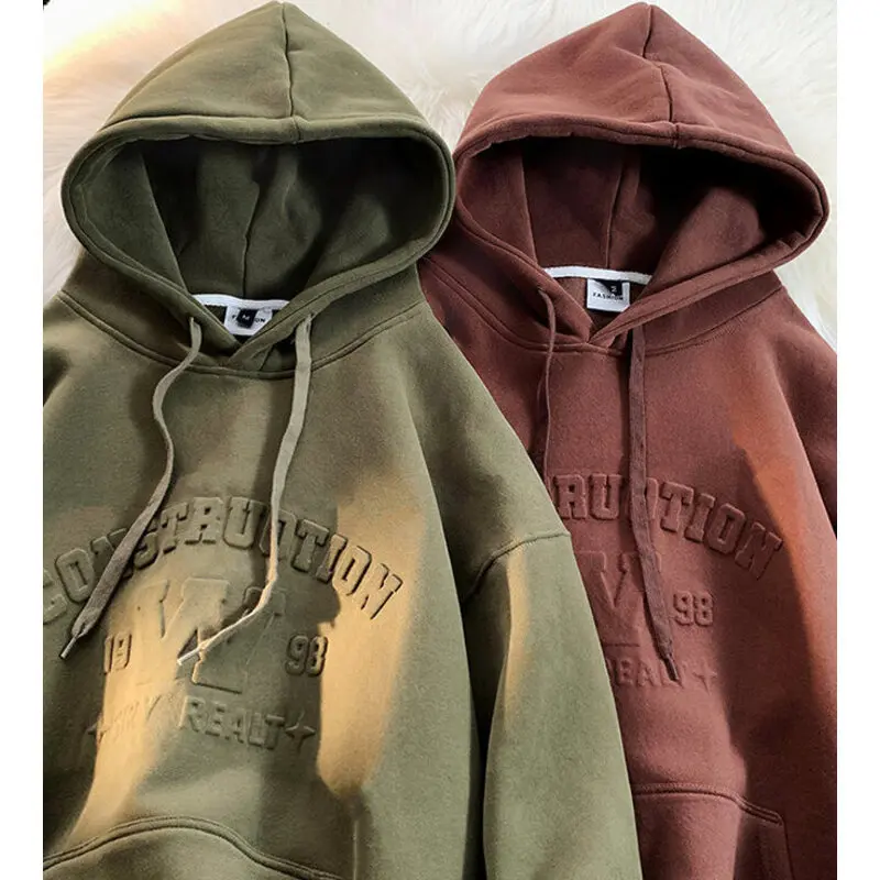 

Hybskr Steel Stamp Printed Hooded Shirt Men Baggy Fashion Drawstring Front Pocket Pullover Hoody Oversize Male Hip Hop Hoodies