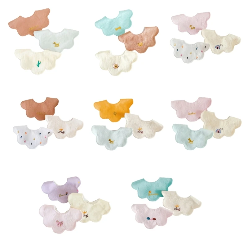 

3Pcs Drooling Bib Petal-shaped Burp Cloth for Baby Breathable Saliva Towel Cartoon Print Watereproof Bibs for Newborn
