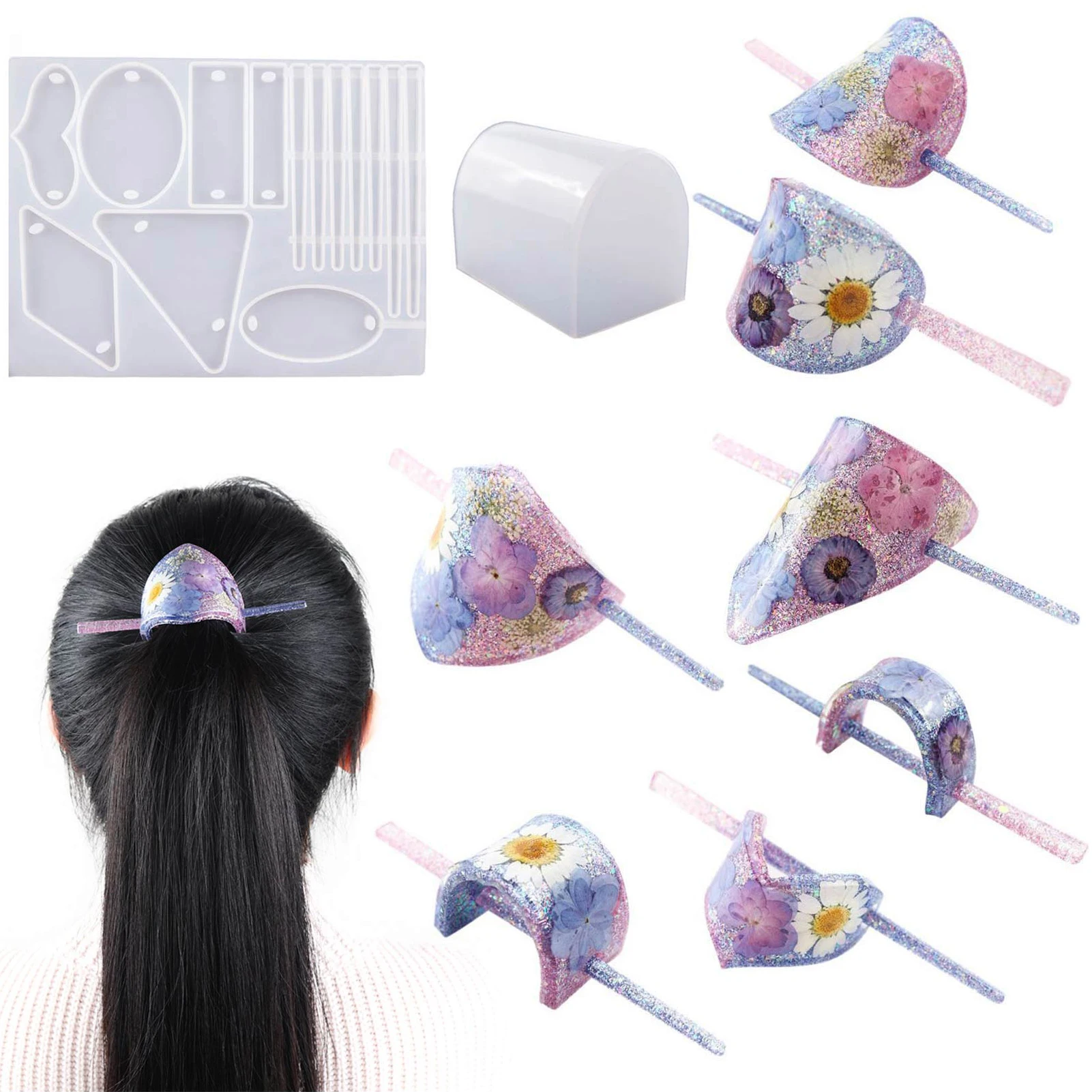 

Силиконовая форма для заколки для волос «сделай сам», набор литых форм для заколки для волос, силиконовая форма, резиновый зажим для волос, и...