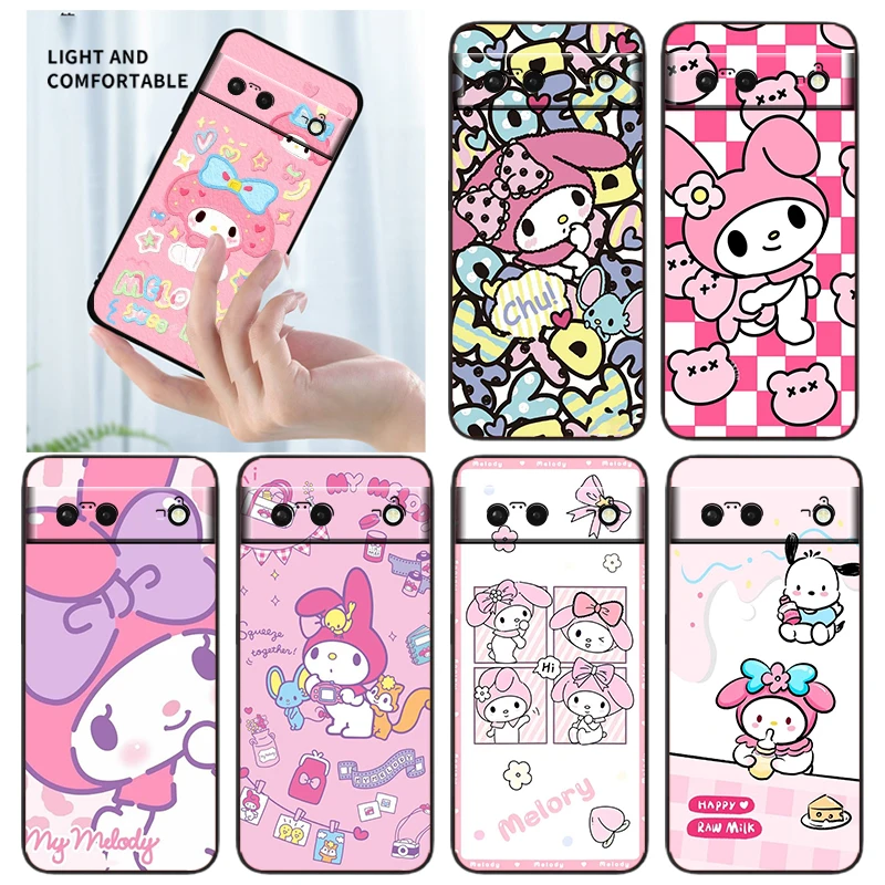 

Sanrio Melody Cartoon Cute Phone Case For Google Pixel 7 6 Pro 6A 5A 5 4 4A XL 5G Black Shell Soft TPU Cover Fundas Coque Capa