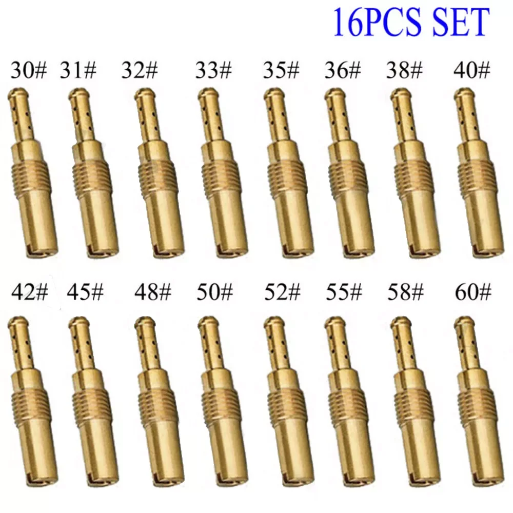 

16pcs Carburetor Parts Fuel Injector Slow Pilot Jet For PWK Keihin OKO CVK 30,31,32,33,35,36,38,40-60 Carb Replacement