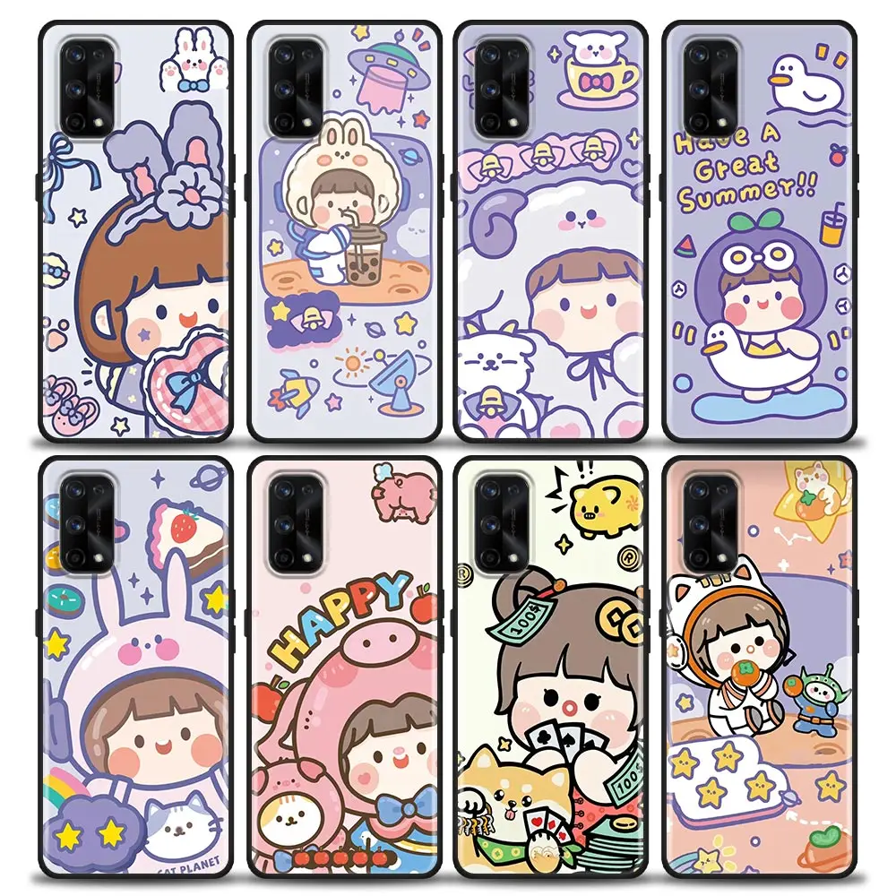 

Funda Case For OPPO Realme X50 X7 XT X 10 9 9I 8 8I 7 7I 6 5 Pro Plus 5G Phone Case Capa Para Shell Cartoon Cute Little Girl