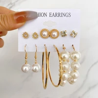 6 pairs butterfly heart pearl drop earrings set for women vintage big circle hoop earrings ear studs cute ear buckle jewelry