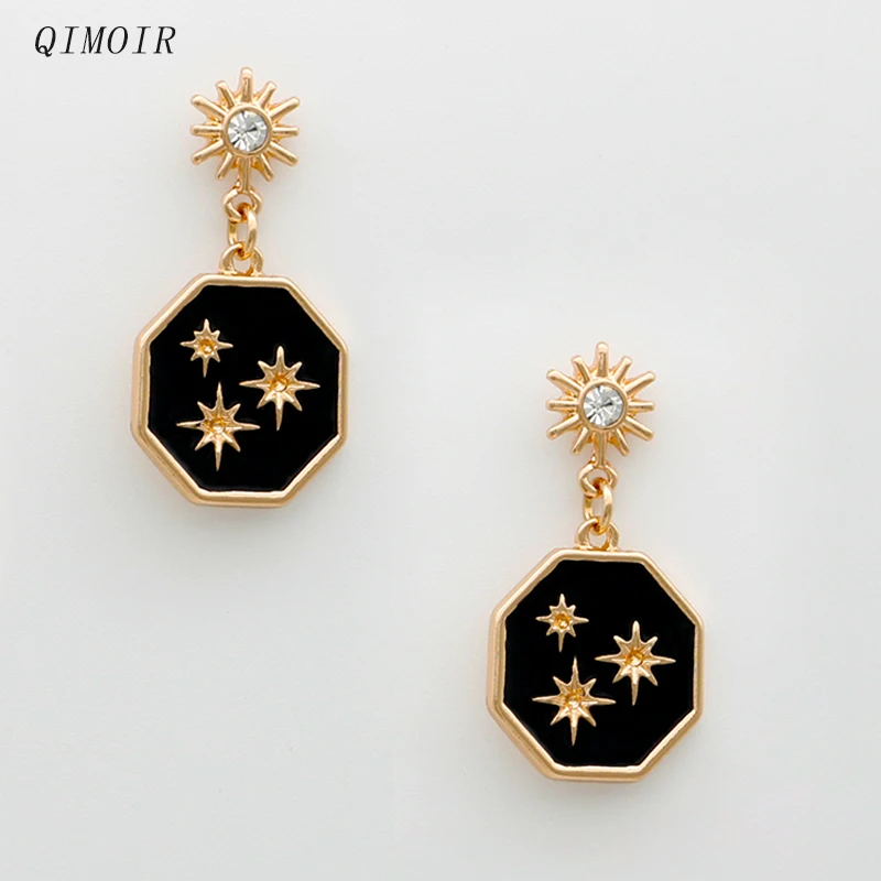 Женские серьги-гвоздики с эмалью, черные серьги-подвески в форме столба из хрустального стекла, винтажное Ювелирное Украшение для подарка, вечеринки, C1089