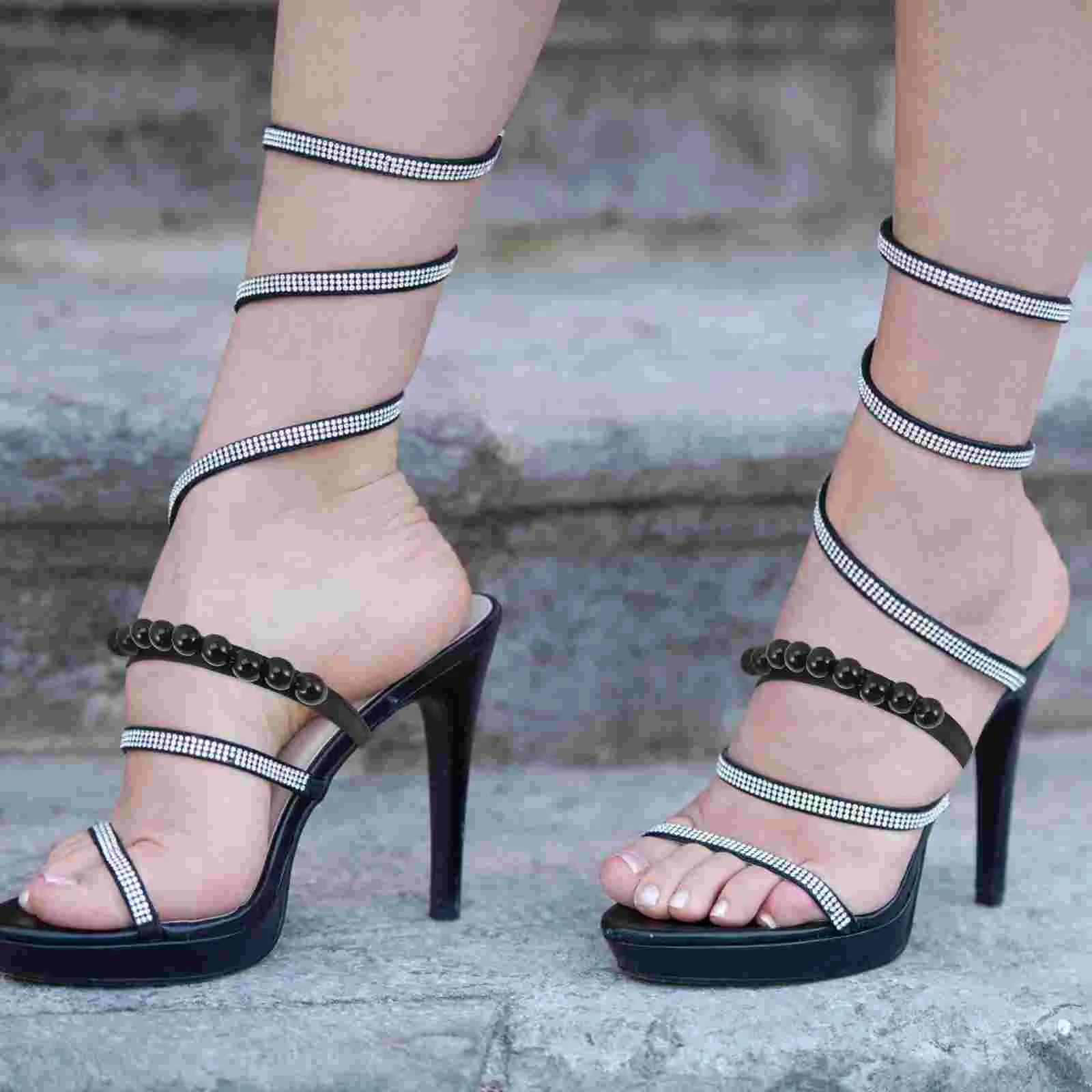 2 Pairs Elastic Shoe Straps Stretch Shoe Laces Pearl Shoelace Shoes Pumps Lace Band Strappy Heels