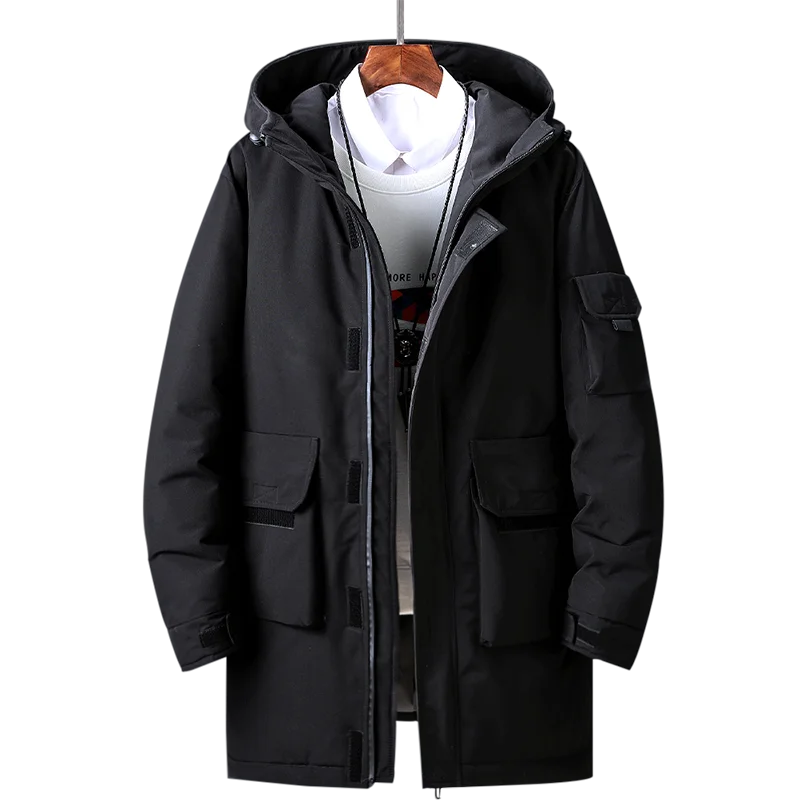 New 2022 Autumn Winter Solid Color Men's Hooded Down Jacket Parkas Outwear Mid-Length Couples Down Coats Thick Warm Tops Clothes