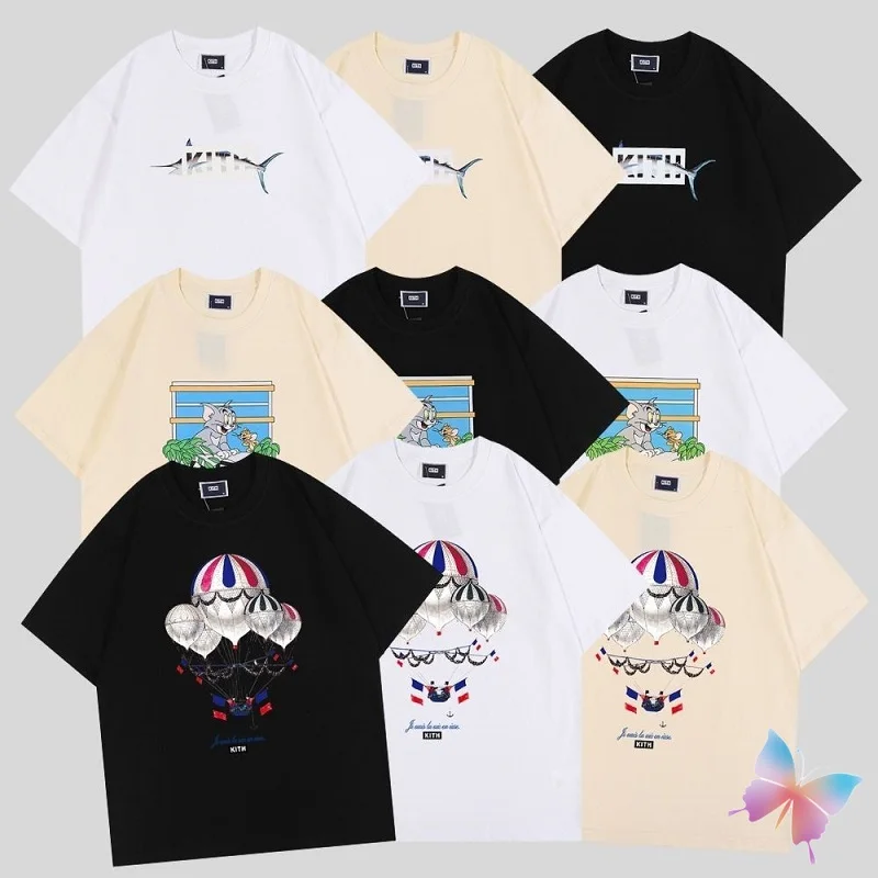 

Oversized Kith Tshirts Vintage Tee Cotton Crew Neck Hot Air Balloon Print Men Women Casual T-Shirt