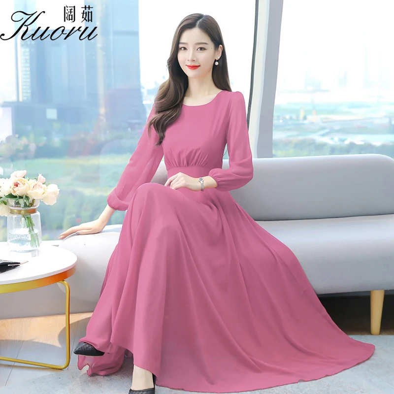 

2022 Black Autumn Chiffon Boho Party Dress Blue Red Women Midi Robe Long Sleeve Spring Maxi Elegant Casual Prom Evening Dresses