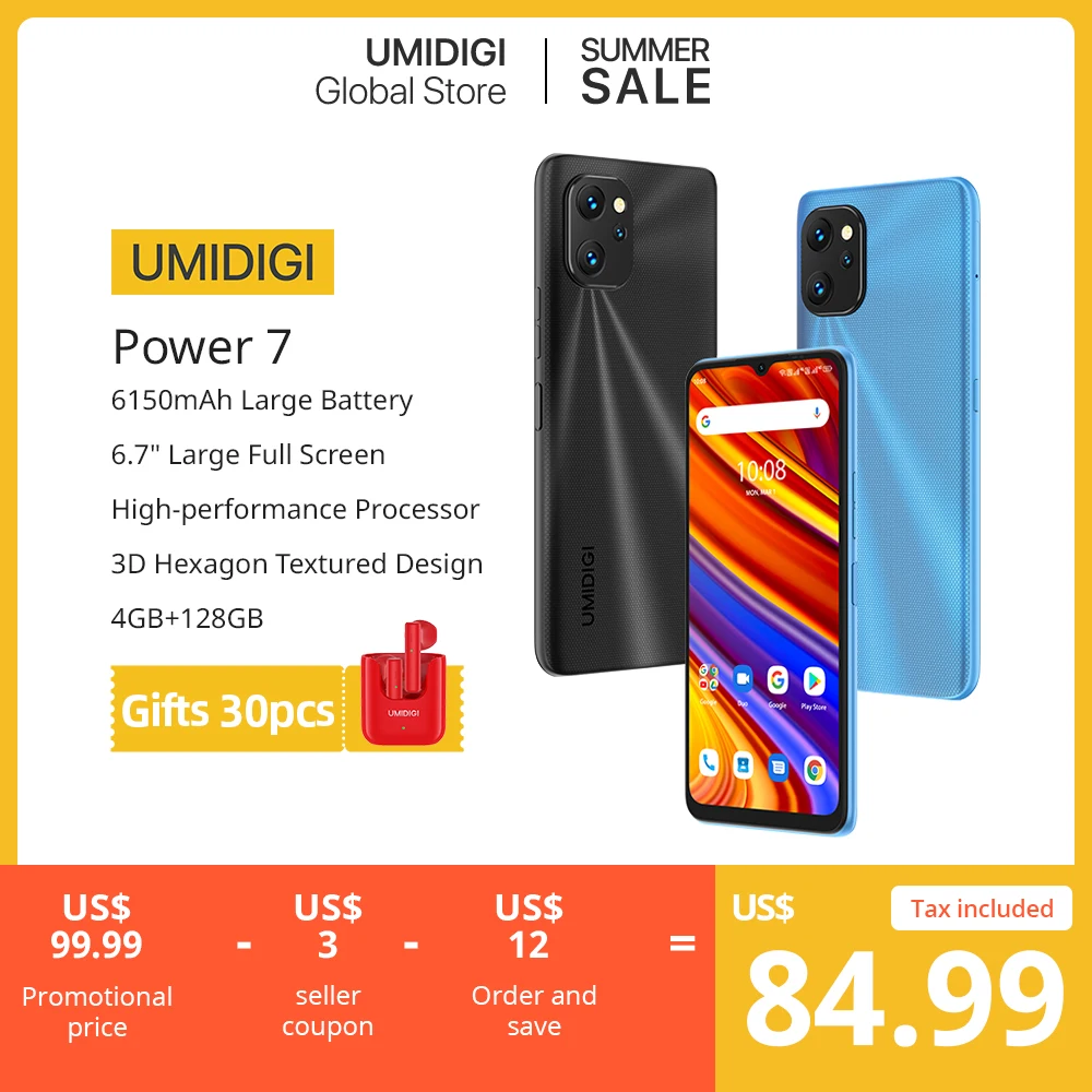 UMIDIGI Power 7 Phone Android Smartphone Unisoc T610 RAM 4GB ROM 128GB 6.7