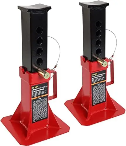 

Torin Heavy Duty Pin Type Professional Car Jack Stand with Lock, 12 Ton (26,400 lb) Capacity, Red, 1 Pair