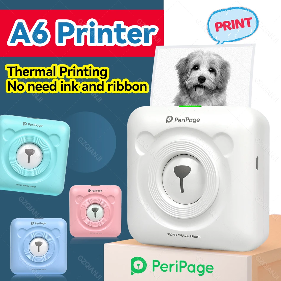ПериПэйдж А6 203DPI Беспроводной Карманный Термопринтер Все-в-Одном БТ Функция Печати Изображений на Ярлыках и Чеках Бумага для АР-Фото.