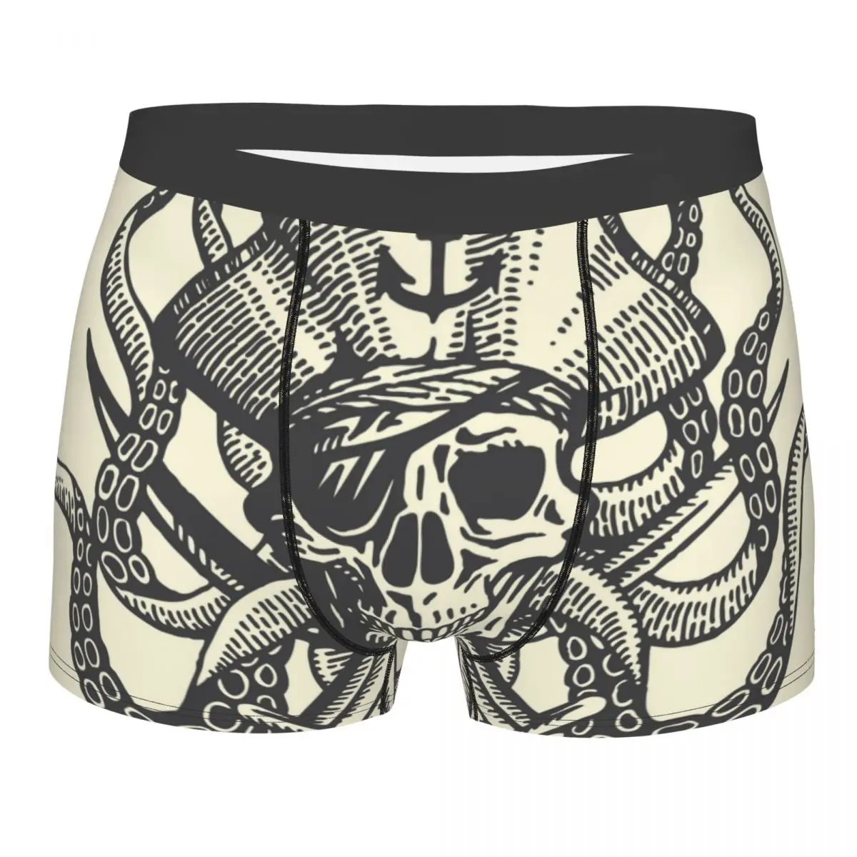 

Mens Boxer Sexy Underwear Soft Long boxershorts Hand Drawn Pirate Skull With Octopus Tentacles Underpants Male Panties