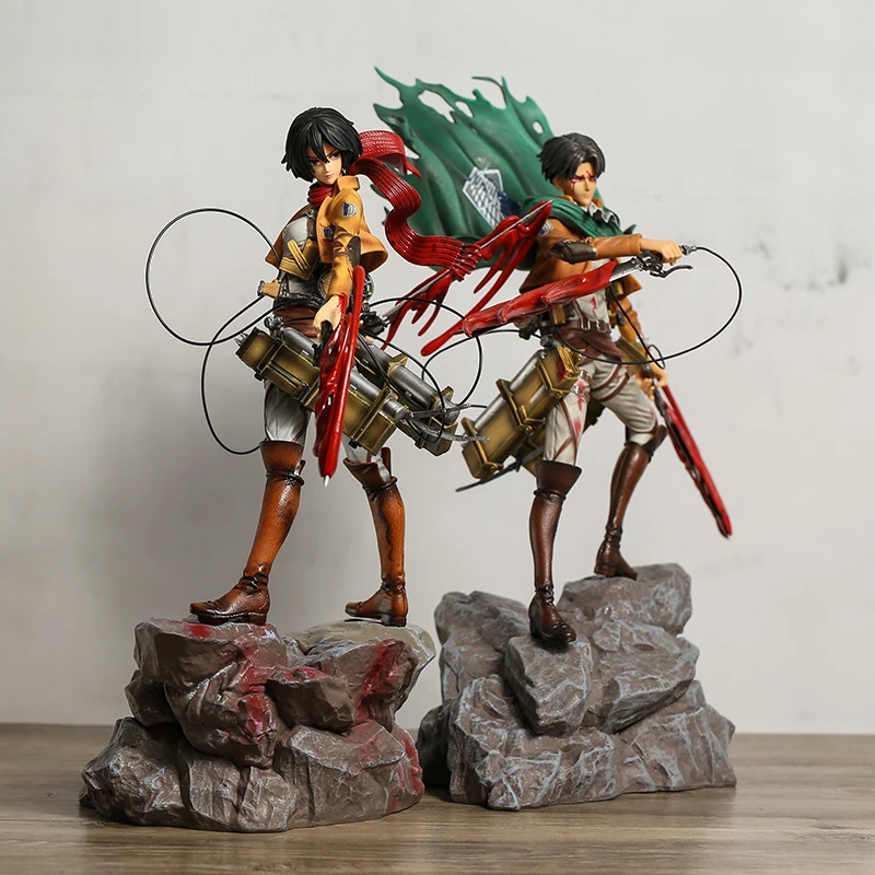 Attack on Titan Mikasa Levi Ackerman Battle Damage Ver PVC Collection Model Statue Anime Figure Toy