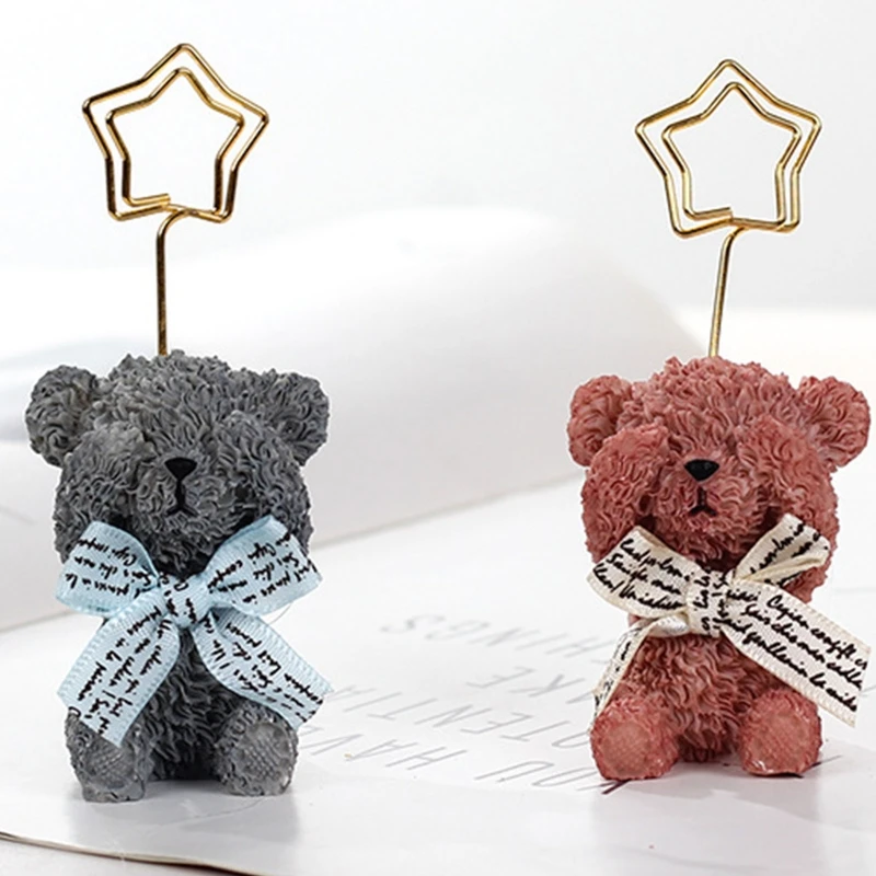

Creative Bear Memo Card Holder 3D Cartoon Animal Note Message Folder Photo Clip Resin Base Desktop Ornaments Present