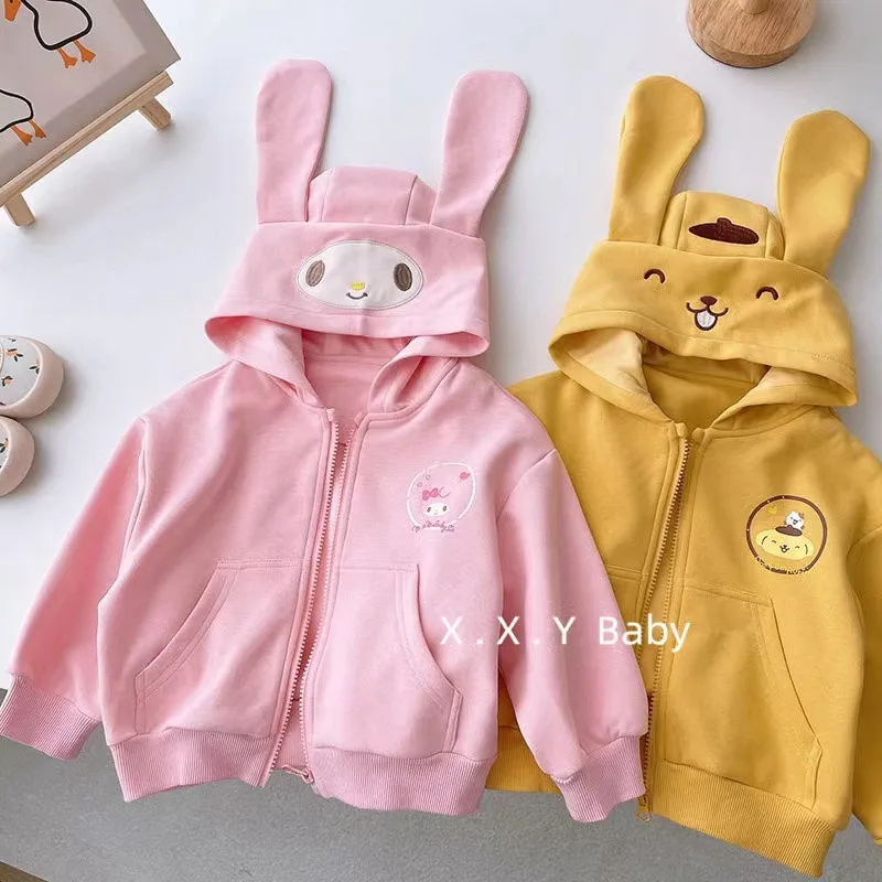 

Детское пальто Mymelody, толстовка с капюшоном для девочек, осеннее пальто на молнии с длинным рукавом и мультяшным принтом, топ, праздничный по...
