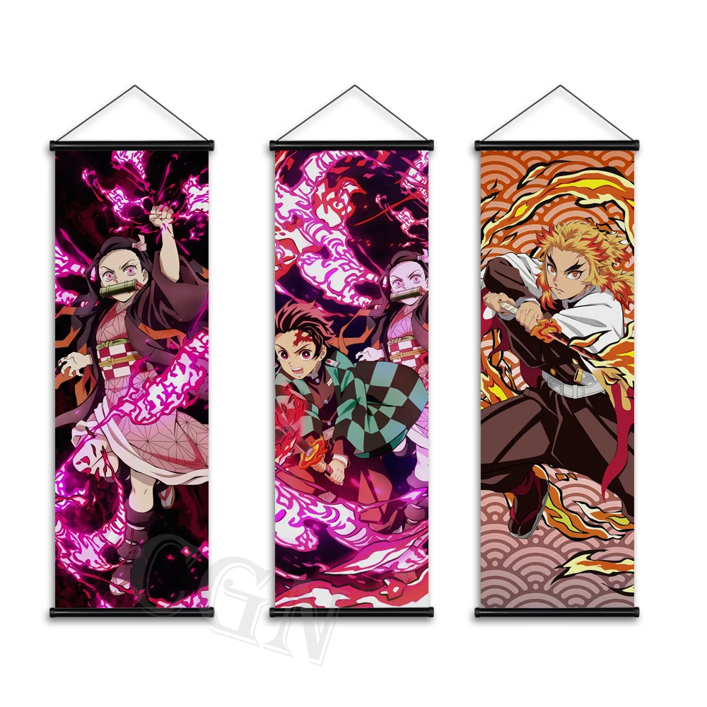 

Canvas Painting Demon Slayer Poster Anime Figure Agatsuma Zenitsu Scroll Hanging Print Wall Art Pictures Living Room Decoration