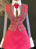 new arrival luxury elegant prom dresses high neck long sleeves crystals shiny pearls women short party cocktail gowns