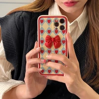 japanese cute bowknot phone case for iphone 13 11 12 pro max xs x xr 7 8 plus soft silicone shockproof diamond lattice cover