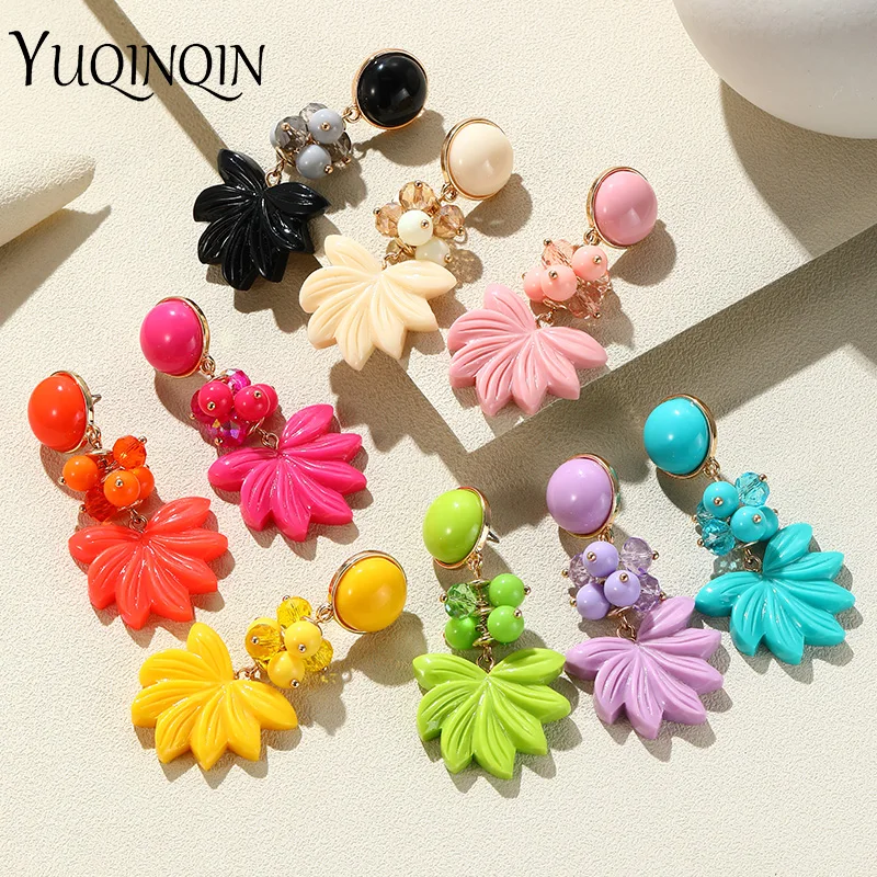 

Fashion Long Resin Flower Earring for Women Big Colorful Exaggerated Drop Earrings Vintage Dangle Female Brincos Trendy Jewelry